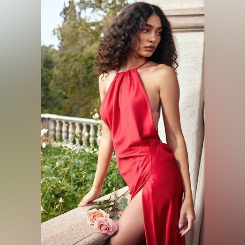 NWT House of CB ZANAB Red Rose Thigh Slit Maxi Dress size M
